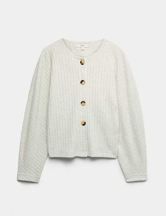 Wide Rib Cosy Button Front Cardigan