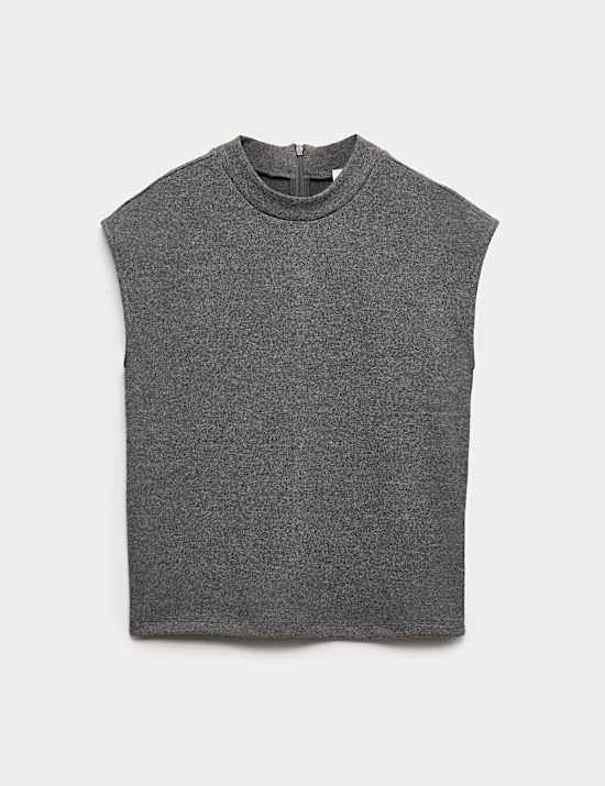 Top en maille de coton m&eacute;lang&eacute; &agrave; col montant