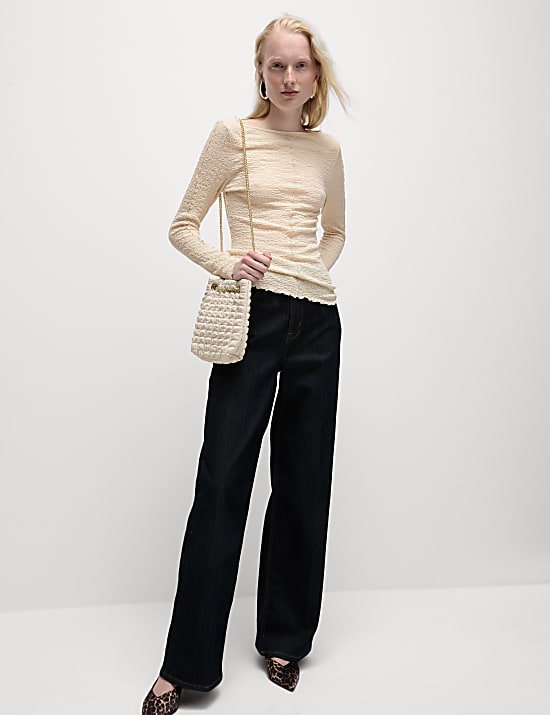 Textured Slash Neck Top