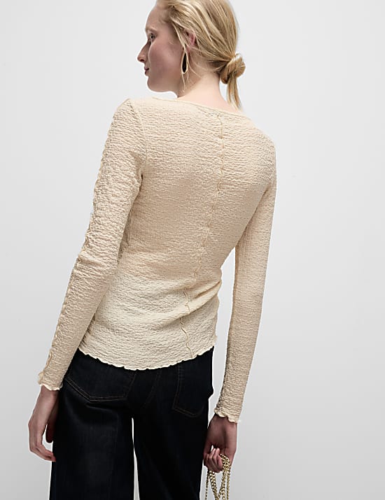 Textured Slash Neck Top