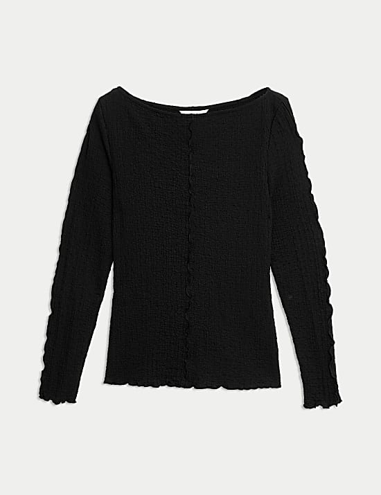 Textured Slash Neck Top