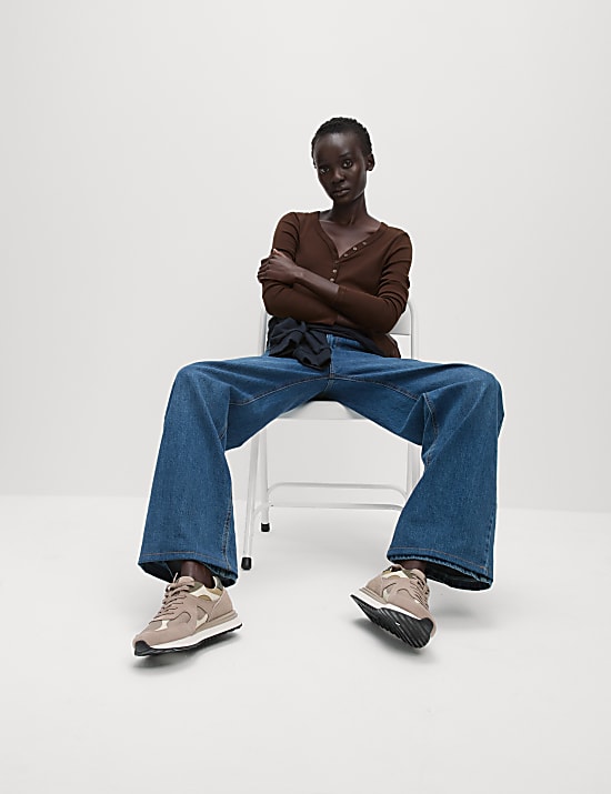 Cotton Rich Ribbed V-Neck Top