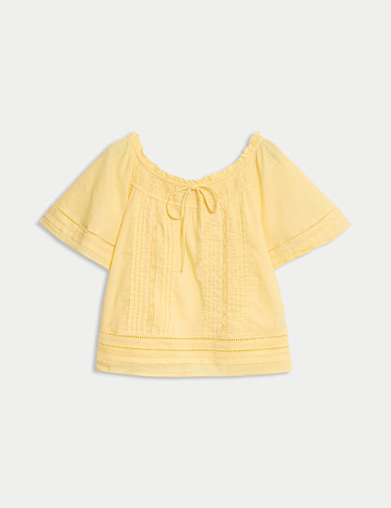 Pure Cotton Embroidered Tie Neck Top