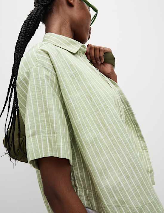 Pure Cotton Cropped Striped Shirt