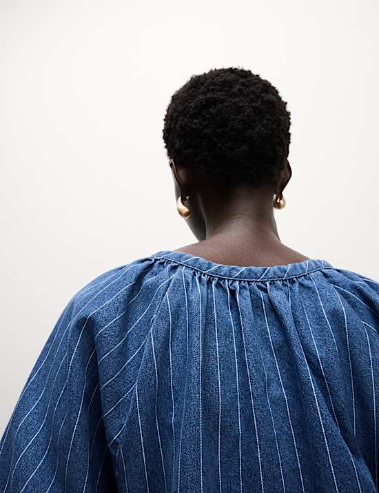 חולצת ג'ינס מכותנה טהורה עם פסים