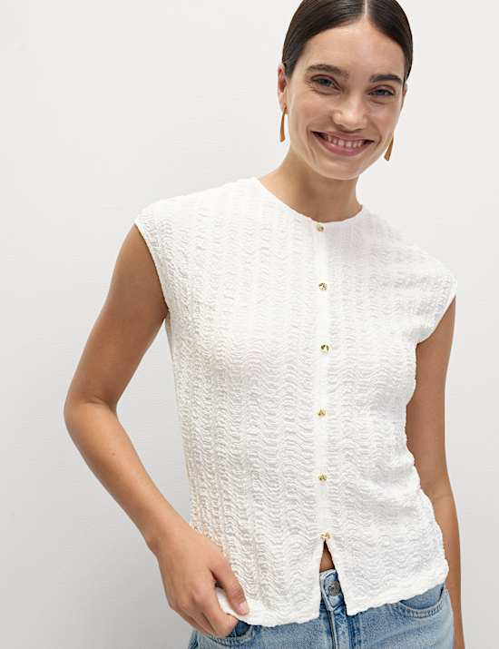 Textured Button Through Waistcoat Top