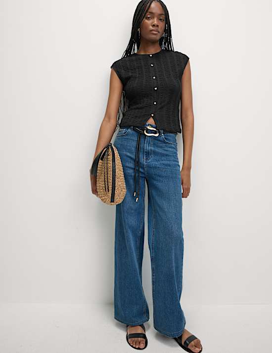 Textured Button Through Waistcoat Top