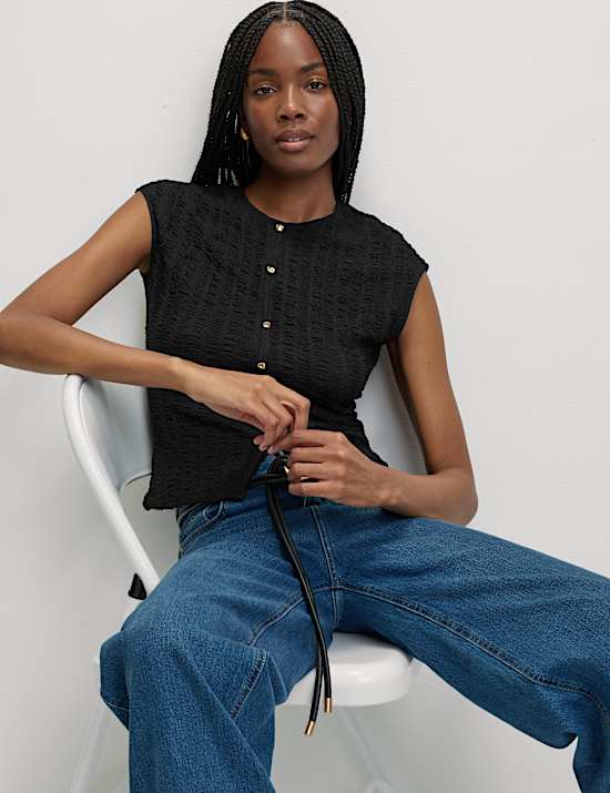 Textured Button Through Waistcoat Top