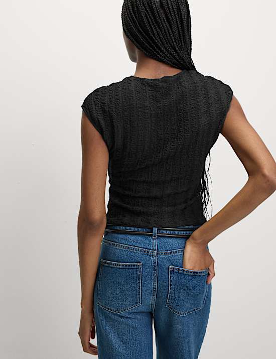 Textured Button Through Waistcoat Top