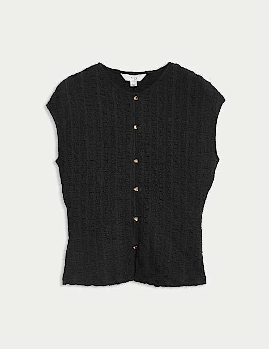 Textured Button Through Waistcoat Top