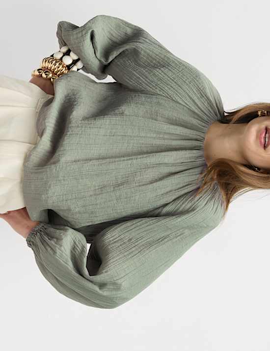 Lyocell Rich Textured Bubble Hem Blouse