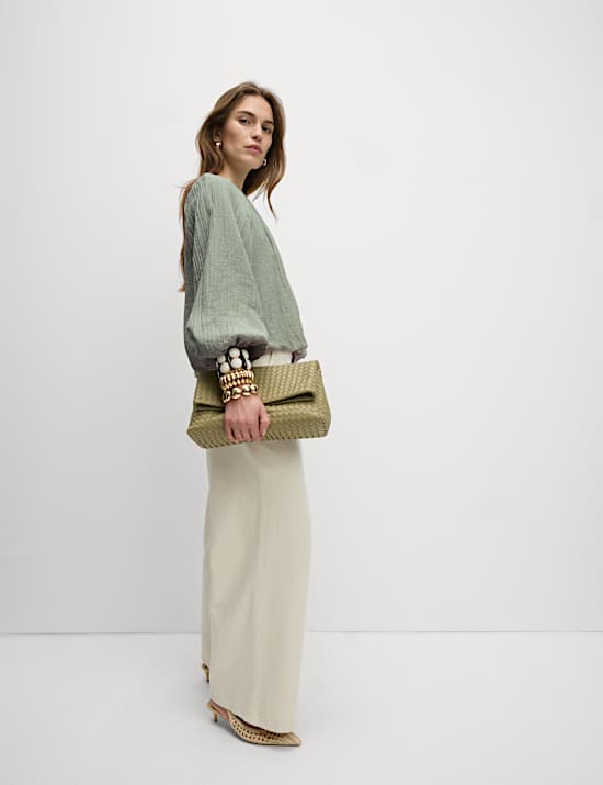 Lyocell Rich Textured Bubble Hem Blouse