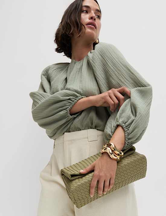 Lyocell Rich Textured Bubble Hem Blouse