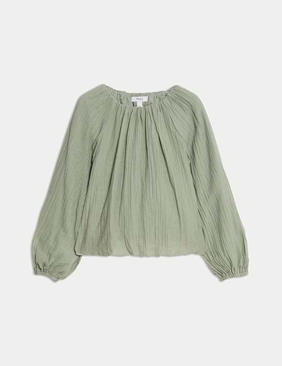 Lyocell Rich Textured Bubble Hem Blouse