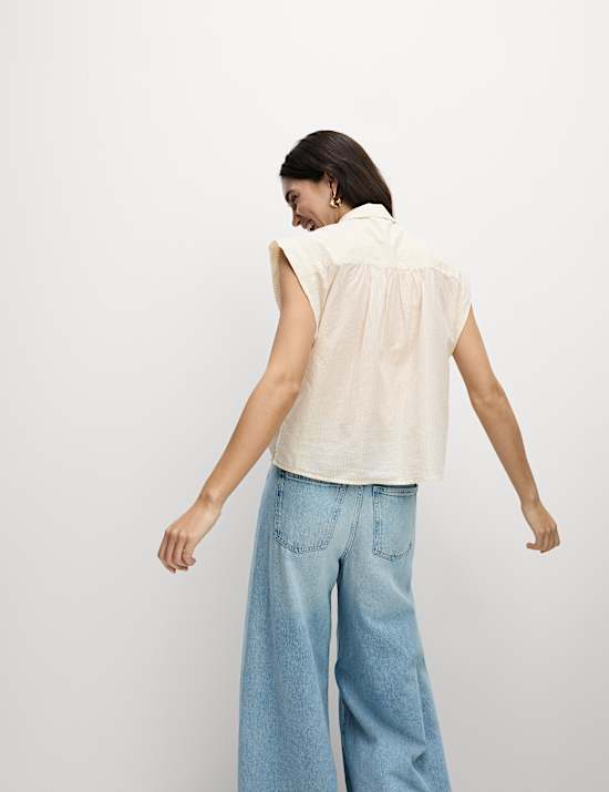 Ριγέ πουκάμισο με γυαλιστερή όψη και υψηλή περιεκτικότητα σε βαμβάκι