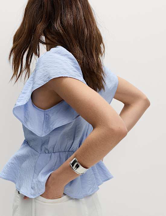 Lace V-Neck Ruffle Angel Sleeve Blouse