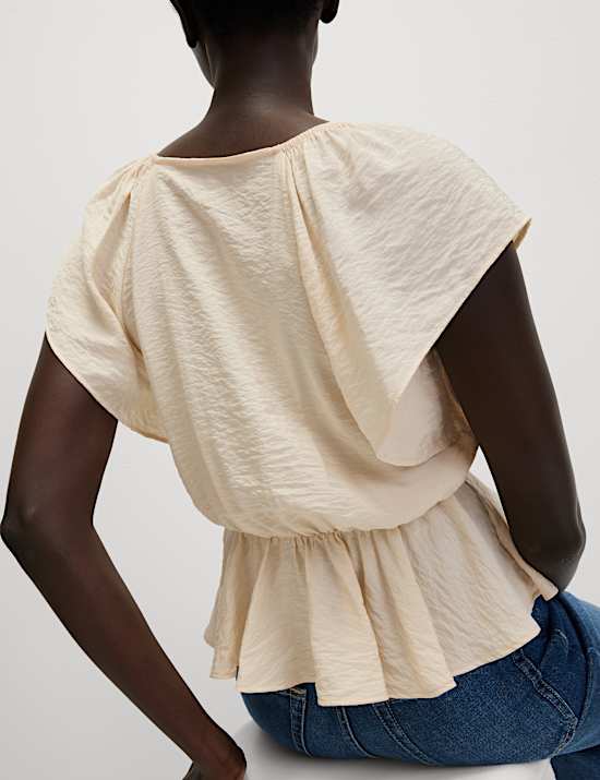 Lace V-Neck Ruffle Angel Sleeve Blouse