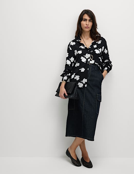 Printed Collared Button Through Blouse