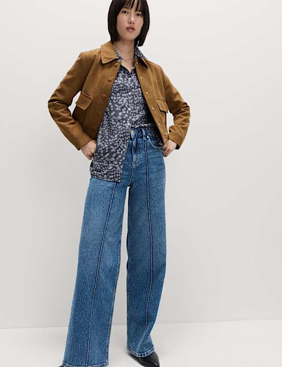 Printed Collared Button Through Blouse