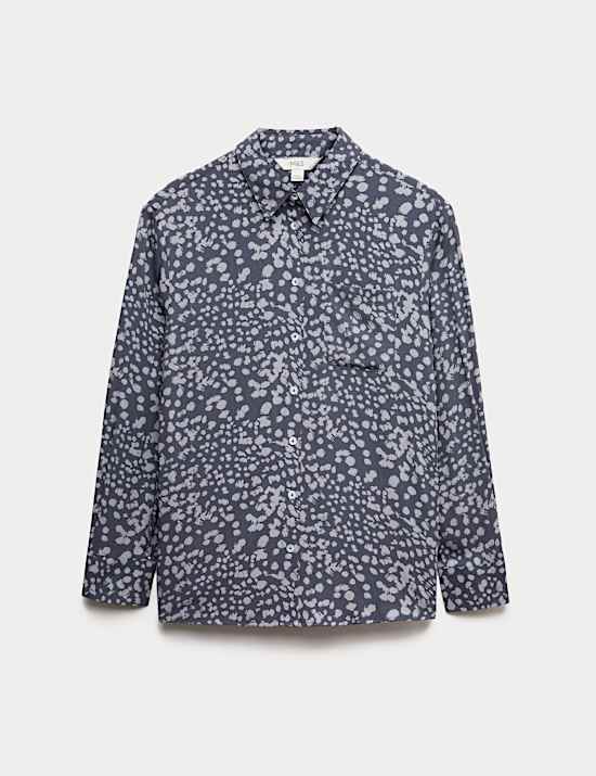 Printed Collared Button Through Blouse