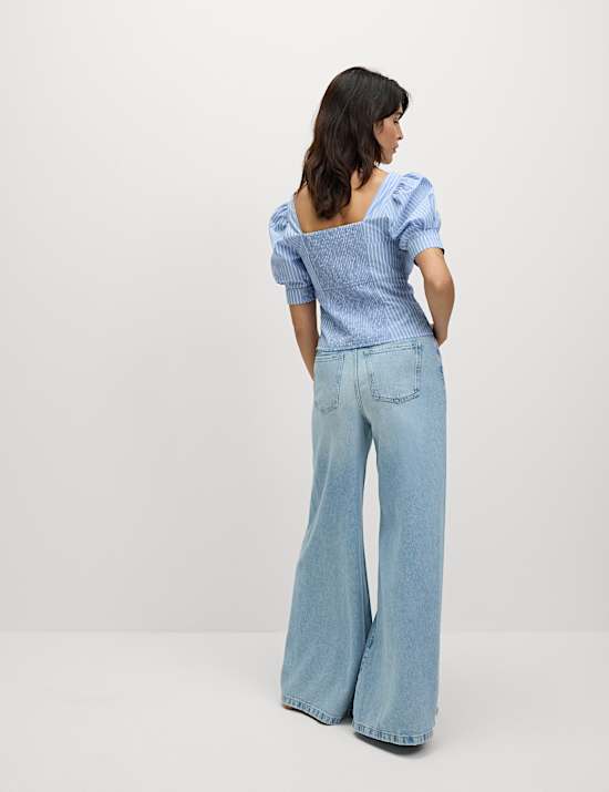 Pure Cotton Striped Square Neck Slim Fit Top