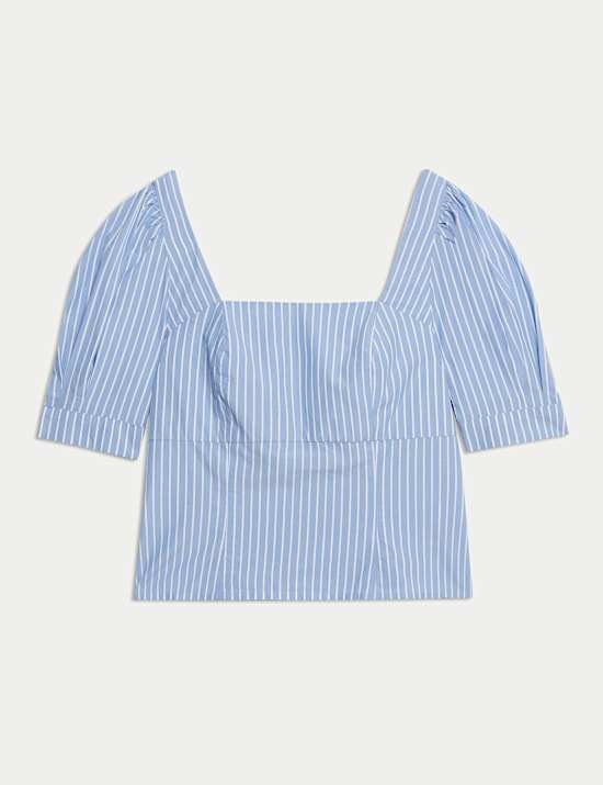 Pure Cotton Striped Square Neck Slim Fit Top