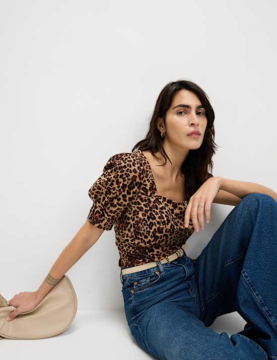 Pure Cotton Animal Print Slim Fit Top