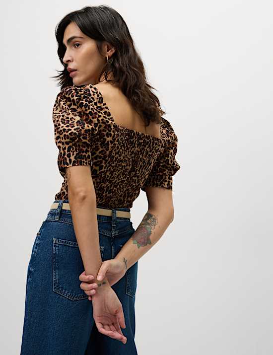 Pure Cotton Animal Print Slim Fit Top