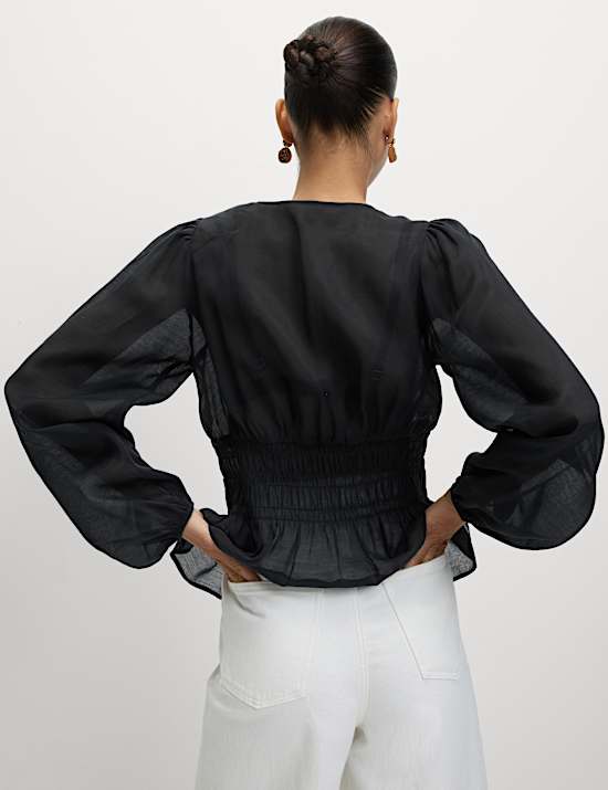 Chemisier fronc&eacute; en lyocell &agrave; col en V