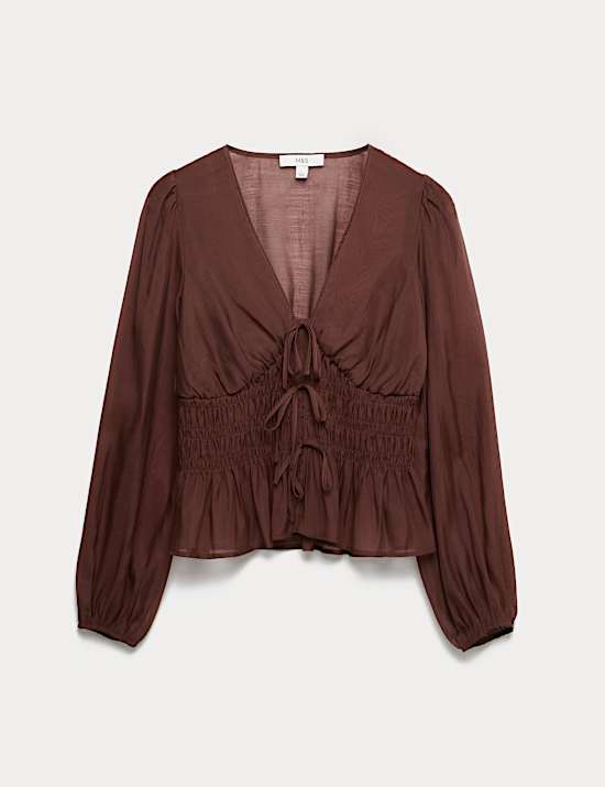 Blus Transparan Kerah V Bahan Lyocell