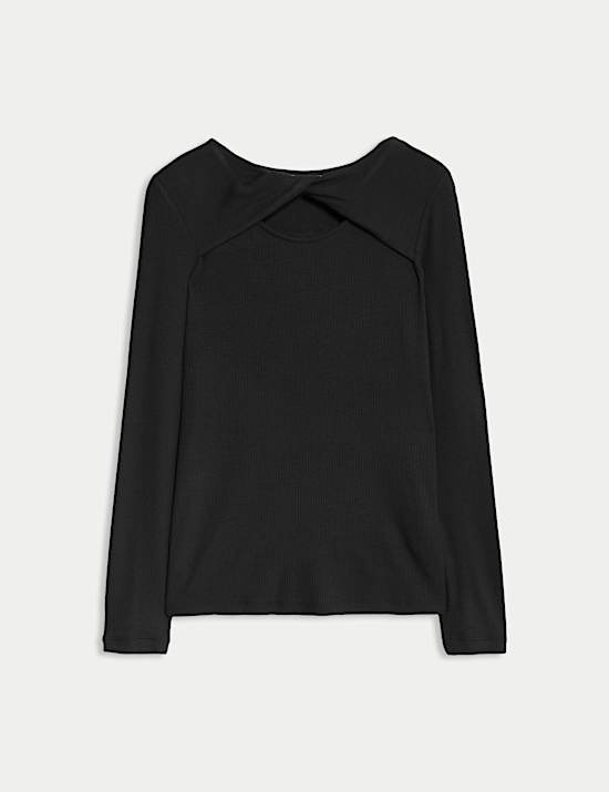 Geribbelde top met gedraaide voorkant