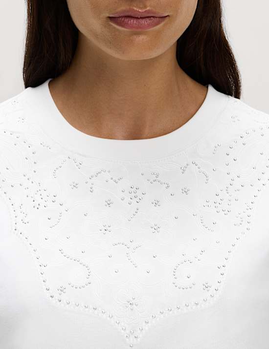 T-shirt van zuiver katoen met ‘Lucky’-versiering