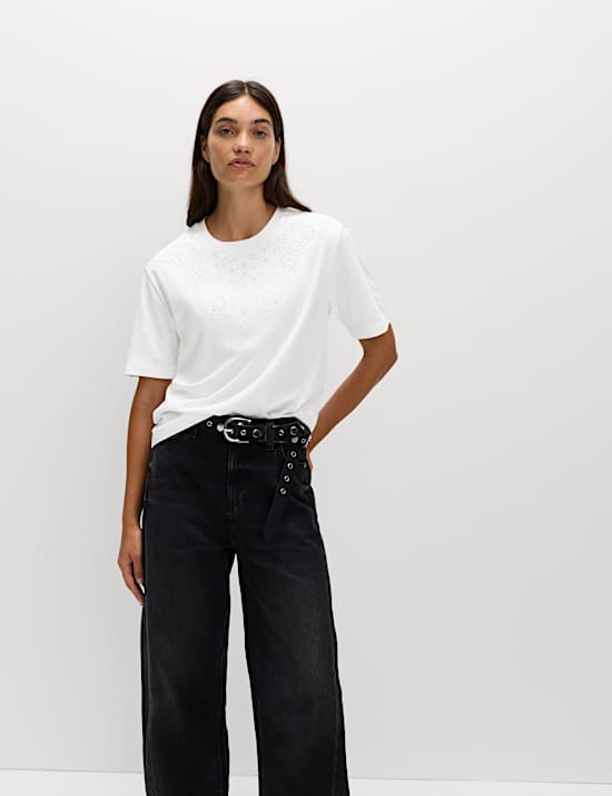 T-shirt van zuiver katoen met ‘Lucky’-versiering