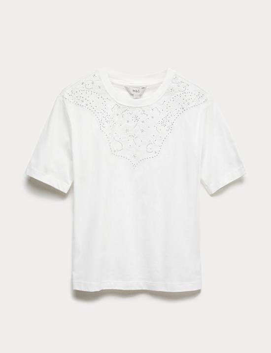 T-shirt van zuiver katoen met ‘Lucky’-versiering