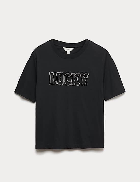 Pure Cotton Embellished 'Lucky' T-Shirt