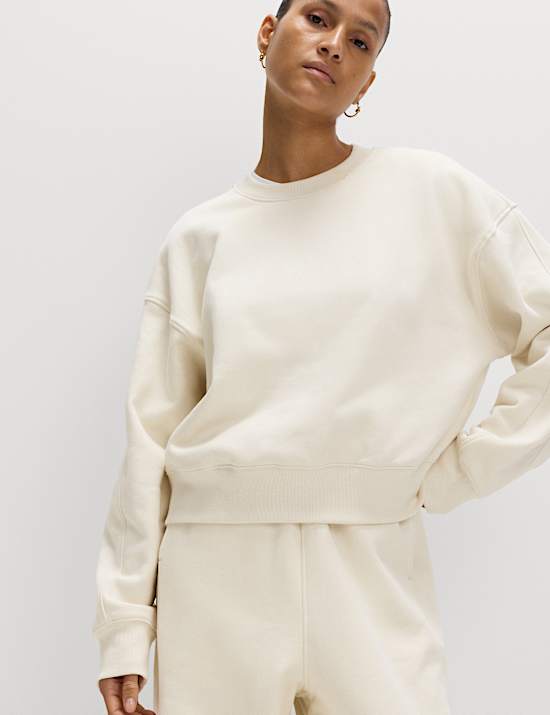 Pure Cotton Garment Dye Cropped Sweatshirt