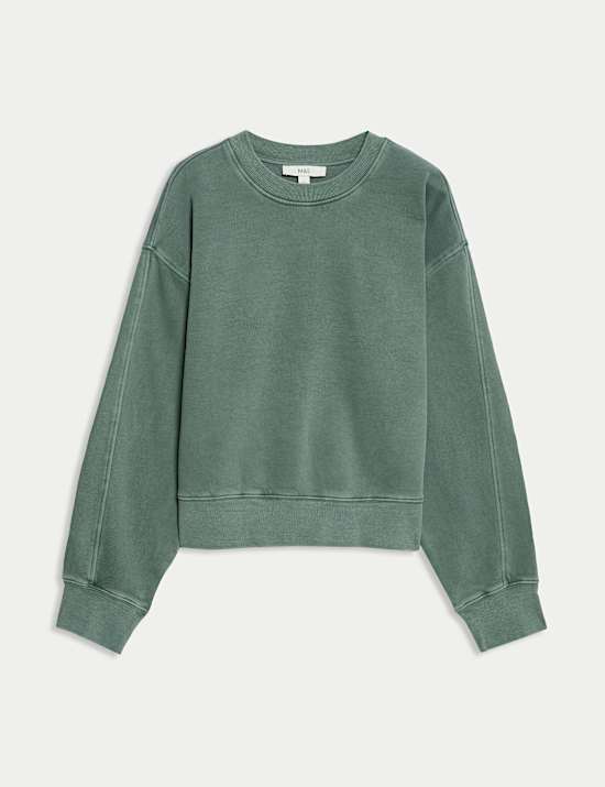 Pure Cotton Garment Dye Cropped Sweatshirt