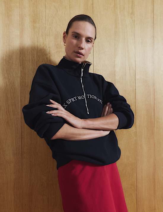 Cotton Rich Graphic Half Zip Sweatshirt
