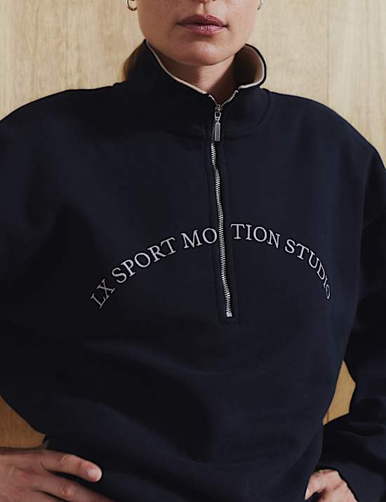 Cotton Rich Graphic Half Zip Sweatshirt