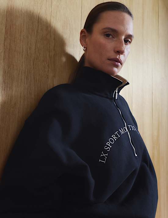 Cotton Rich Graphic Half Zip Sweatshirt