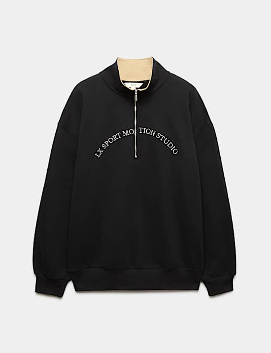 Cotton Rich Graphic Half Zip Sweatshirt