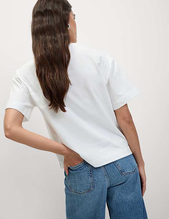 Pure Cotton Ribbon Appliqué Crew Neck T-Shirt