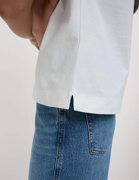 Pure Cotton Ribbon Appliqué Crew Neck T-Shirt