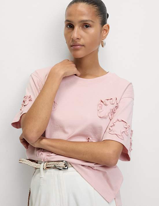 Pure Cotton Ribbon Appliqué Boxy T-Shirt