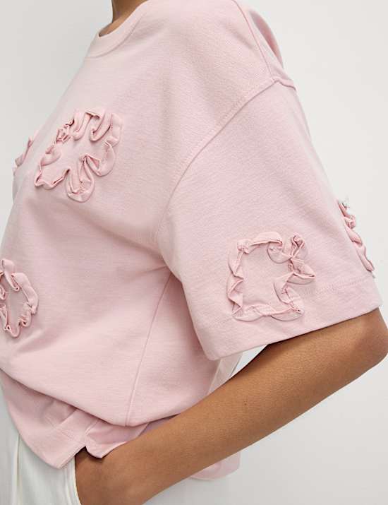 Pure Cotton Ribbon Appliqué Boxy T-Shirt