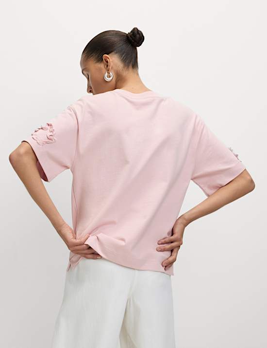Pure Cotton Ribbon Appliqué Boxy T-Shirt