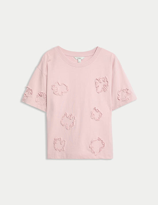 Pure Cotton Ribbon Appliqué Boxy T-Shirt