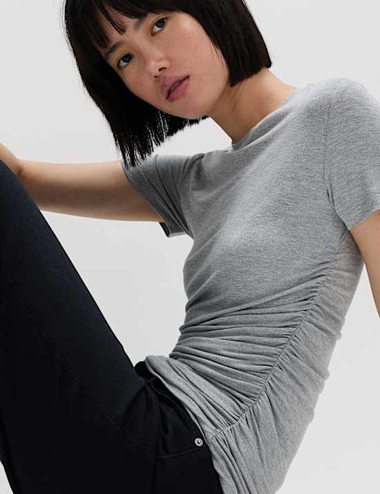 Ruched Short Sleeve Longline Top