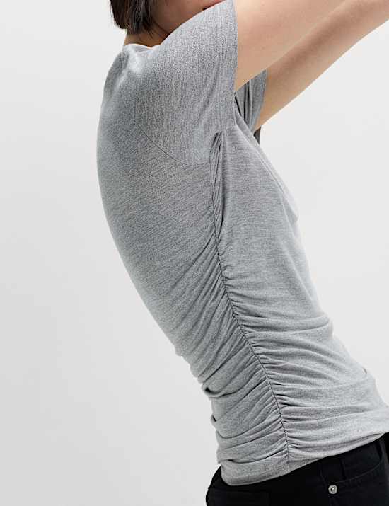 Ruched Short Sleeve Longline Top