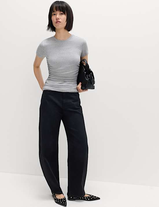 Ruched Short Sleeve Longline Top